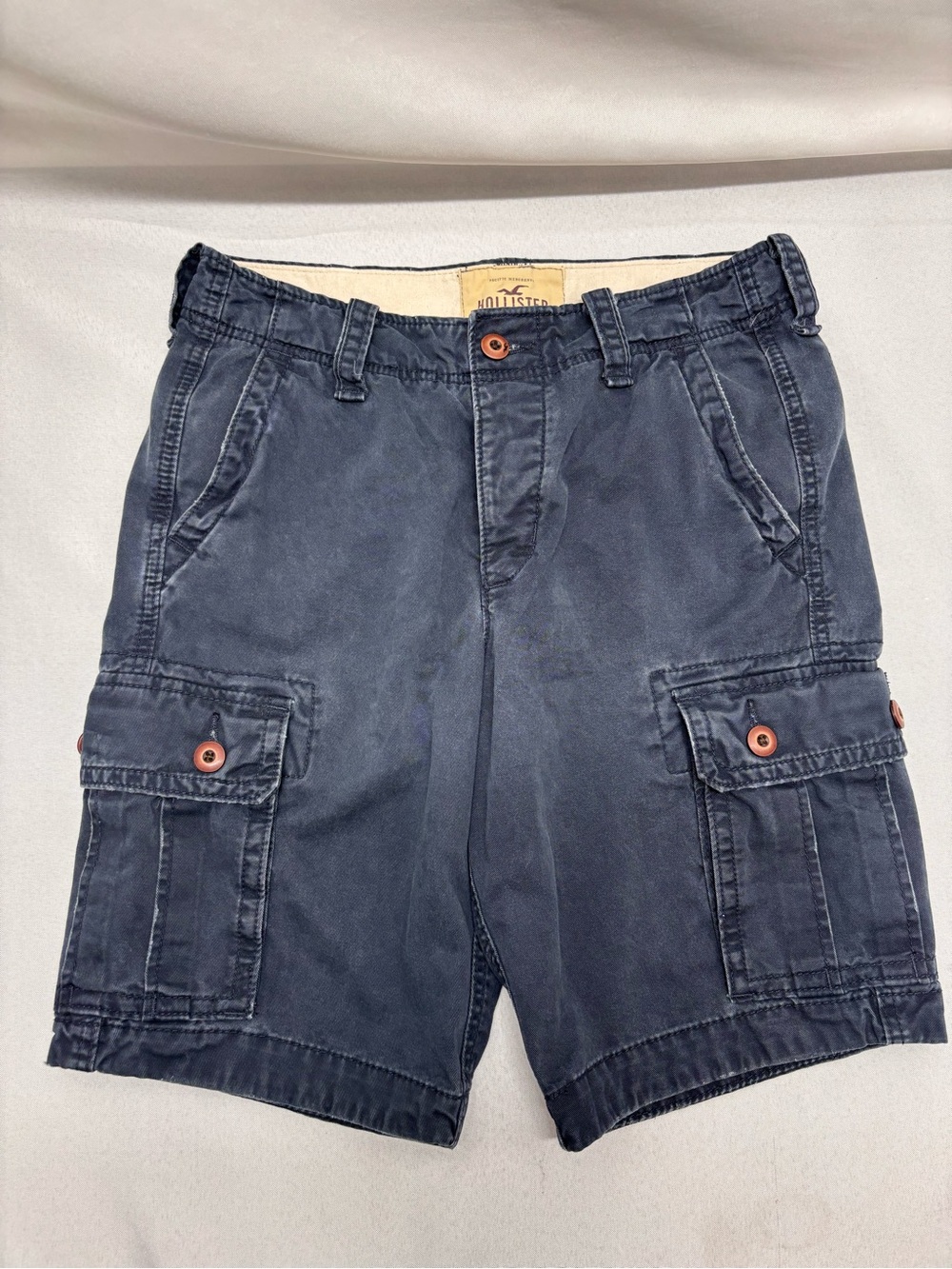 Hollister California 1922 Cargo Shorts 10" Button Fly Cotton Blue Navy Sz 30